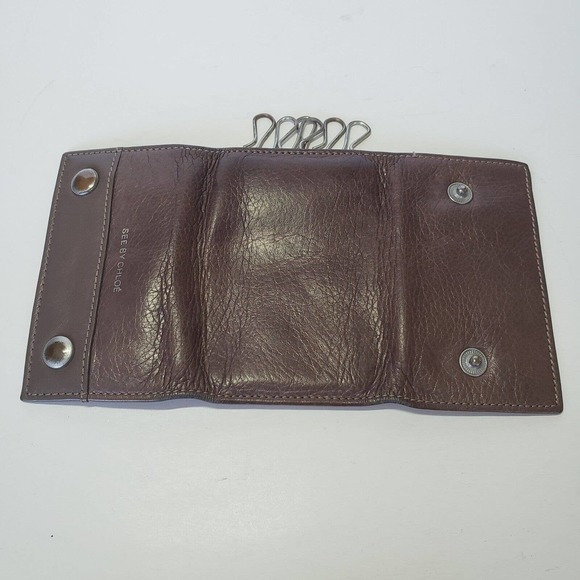 See By Chloe Logo Small Trifold Key Holder 6 Hooks Wallet Brown Leather Logo - Picture 5 of 7